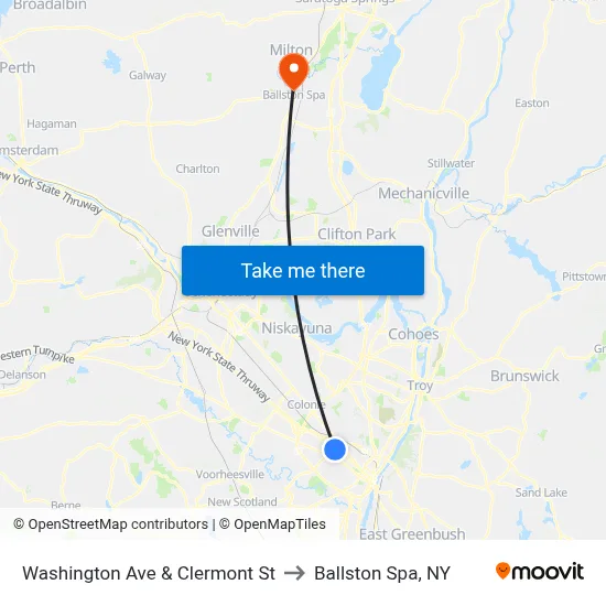 Washington Ave & Clermont St to Ballston Spa, NY map