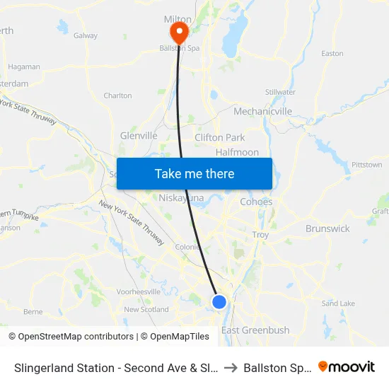 Slingerland Station - Second Ave & Slingerland St to Ballston Spa, NY map