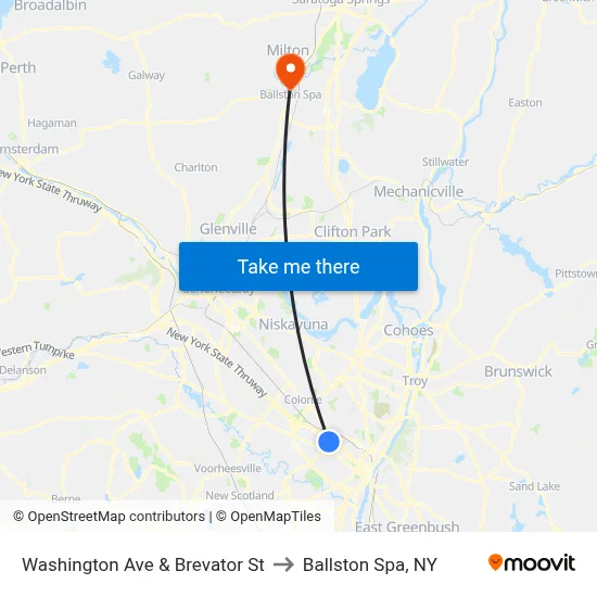 Washington Ave & Brevator St to Ballston Spa, NY map