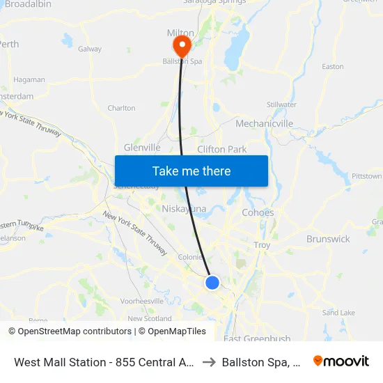West Mall Station - 855 Central Ave to Ballston Spa, NY map