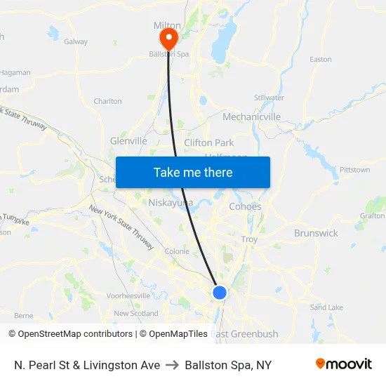 N. Pearl St & Livingston Ave to Ballston Spa, NY map