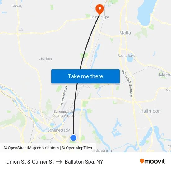 Union St & Garner St to Ballston Spa, NY map