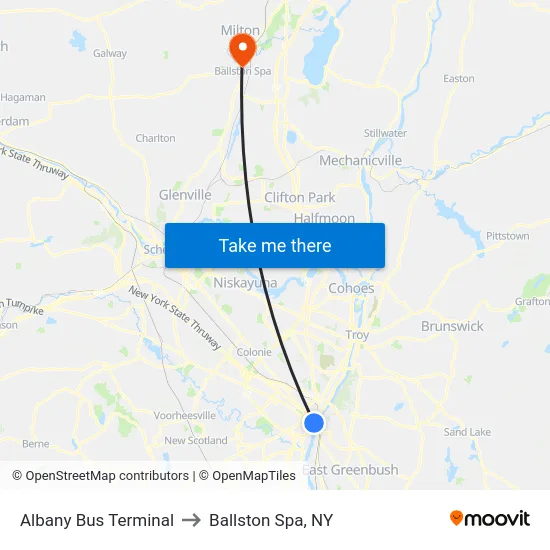 Albany Bus Terminal to Ballston Spa, NY map