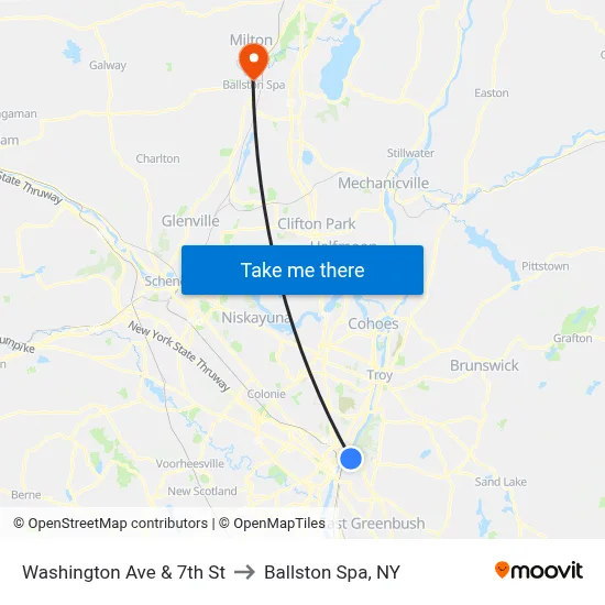 Washington Ave & 7th St to Ballston Spa, NY map