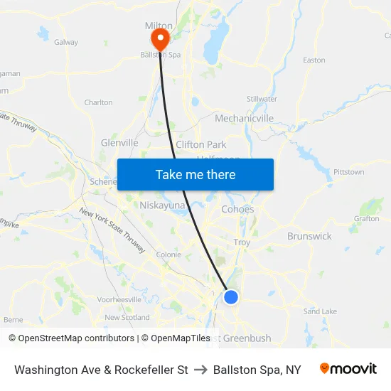 Washington Ave & Rockefeller St to Ballston Spa, NY map