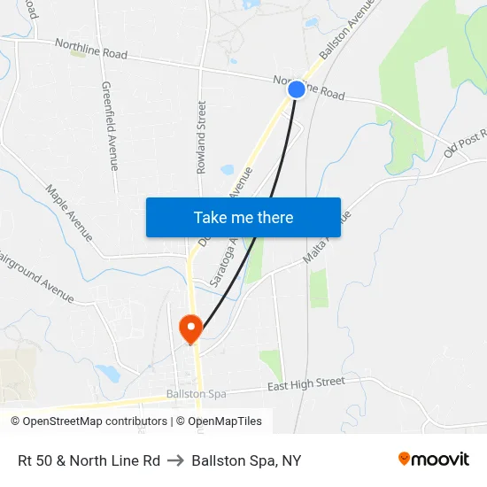 Rt 50 & North Line Rd to Ballston Spa, NY map