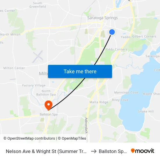 Nelson Ave & Wright St (Summer Trolley Only) to Ballston Spa, NY map