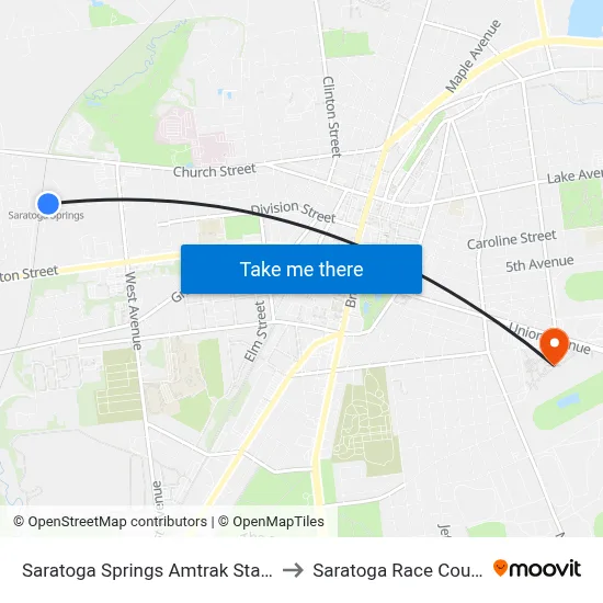 Saratoga Springs Amtrak Station to Saratoga Race Course map