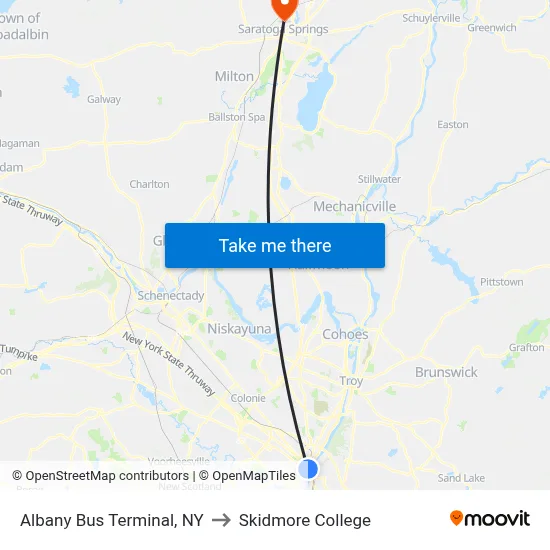 Albany Bus Terminal, NY to Skidmore College map