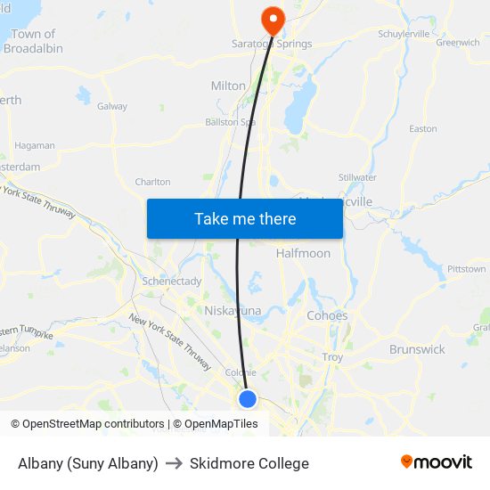 Albany (Suny Albany) to Skidmore College map