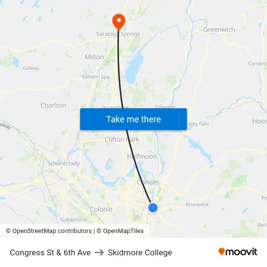 Congress St & 6th Ave to Skidmore College map