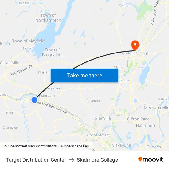 Target Distribution Center to Skidmore College map