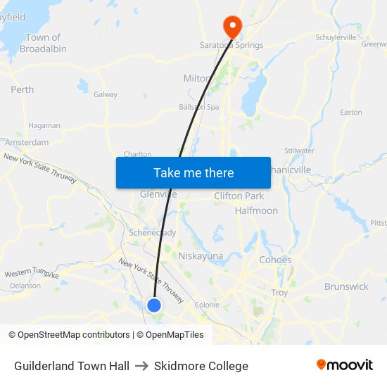 Guilderland Town Hall to Skidmore College map