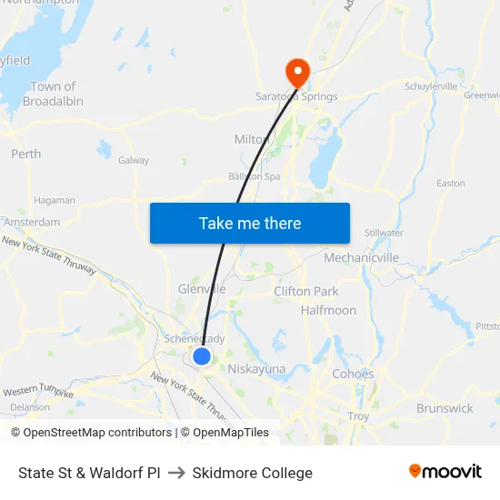 State St & Waldorf Pl to Skidmore College map