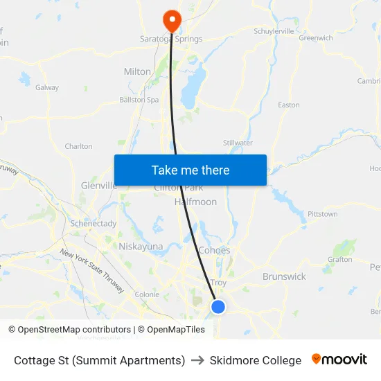 Cottage St (Summit Apartments) to Skidmore College map