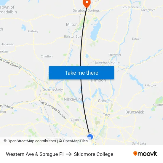 Western Ave & Sprague Pl to Skidmore College map