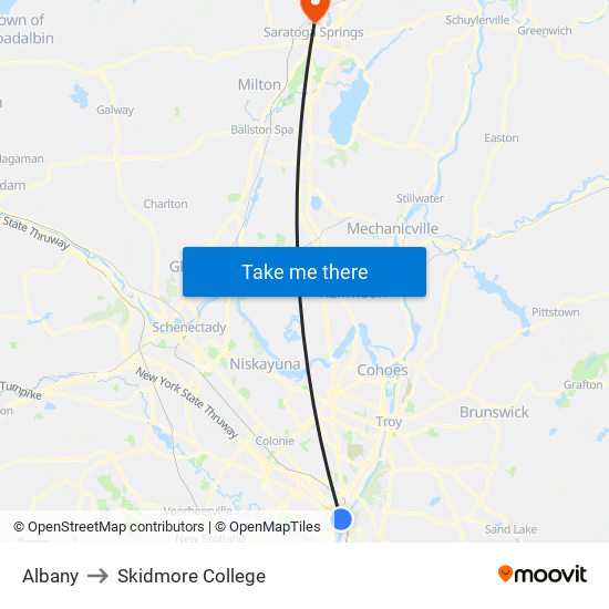 Albany to Skidmore College map