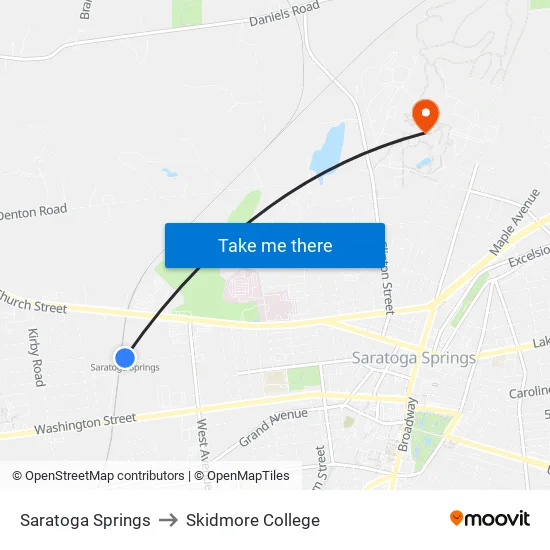 Saratoga Springs to Skidmore College map