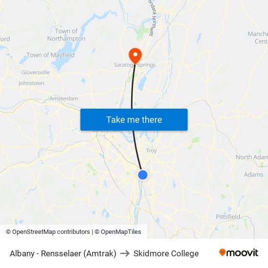 Albany - Rensselaer (Amtrak) to Skidmore College map