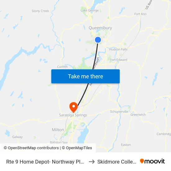 Rte 9  Home Depot- Northway Plaza to Skidmore College map