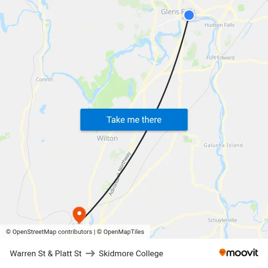 Warren St & Platt St to Skidmore College map
