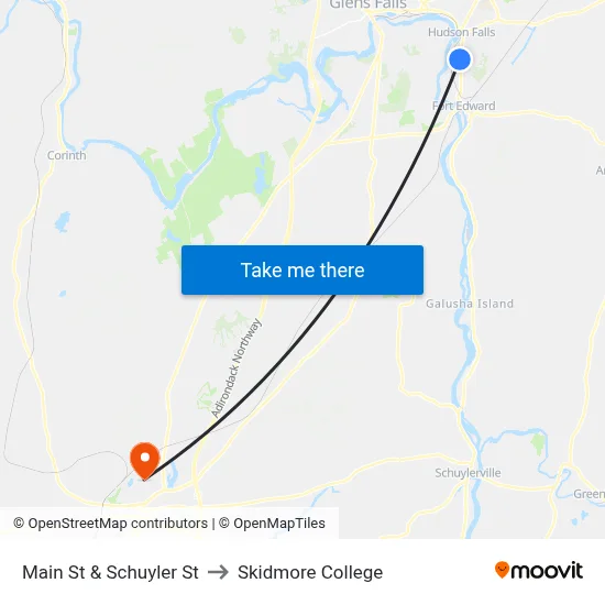 Main St & Schuyler St to Skidmore College map