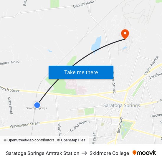 Saratoga Springs Amtrak Station to Skidmore College map