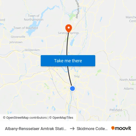 Albany-Rensselaer Amtrak Station to Skidmore College map