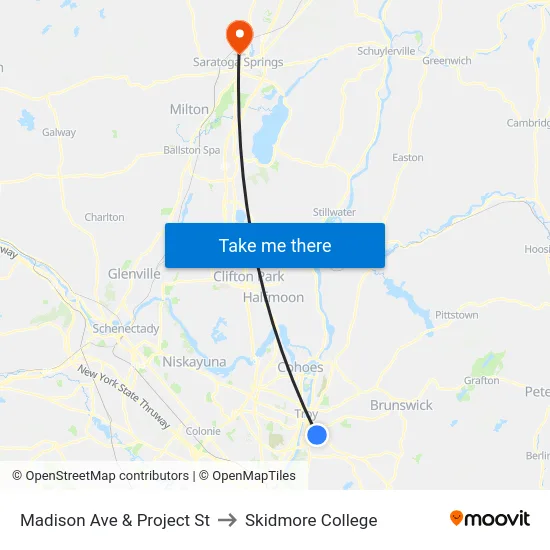 Madison Ave & Project St to Skidmore College map