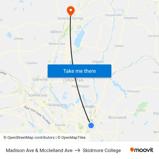 Madison Ave & Mcclelland Ave to Skidmore College map