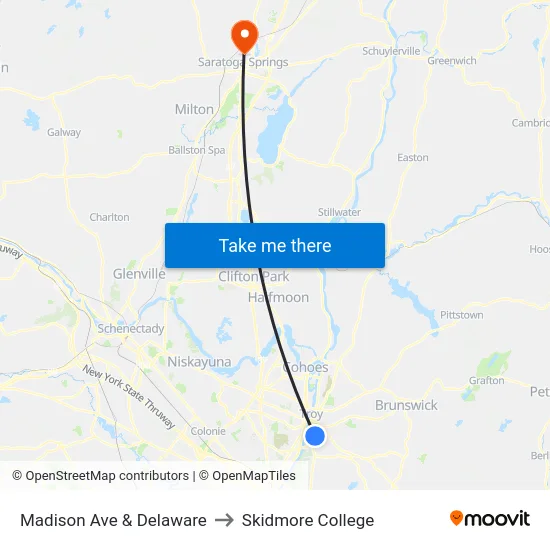 Madison Ave & Delaware to Skidmore College map