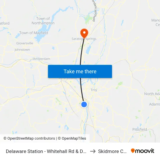 Delaware Station - Whitehall Rd & Delaware Ave to Skidmore College map