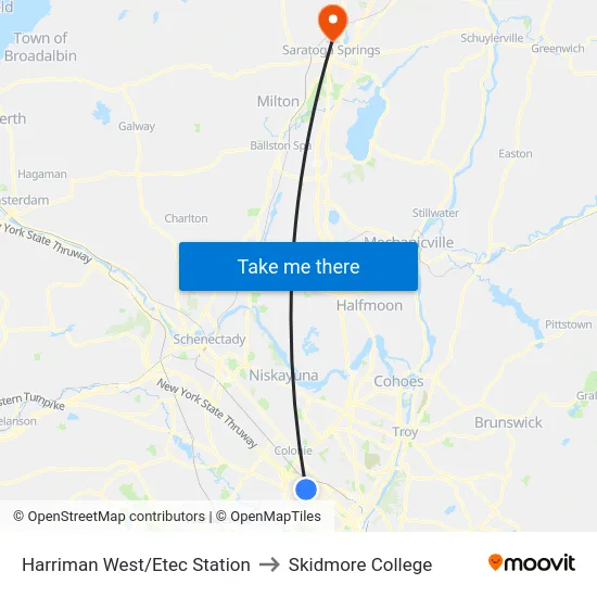Harriman West/Etec Station to Skidmore College map