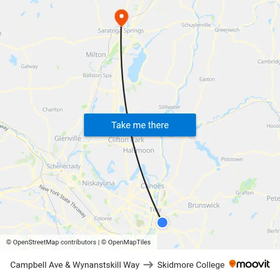 Campbell Ave & Wynanstskill Way to Skidmore College map