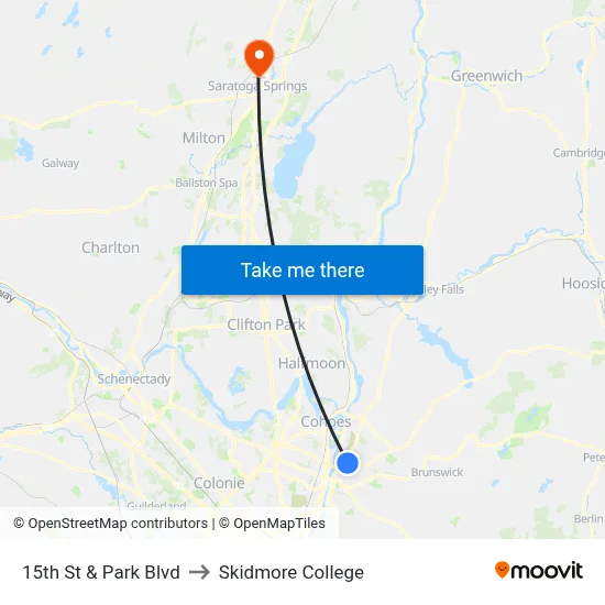 15th St & Park Blvd to Skidmore College map