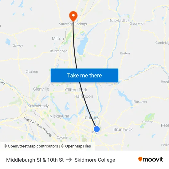 Middleburgh St & 10th St to Skidmore College map