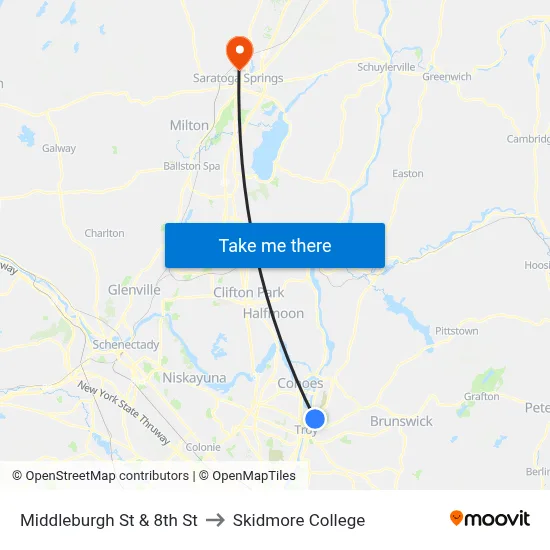 Middleburgh St & 8th St to Skidmore College map