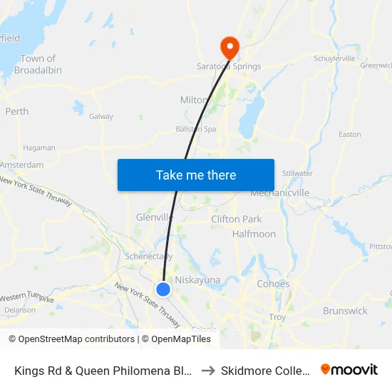 Kings Rd & Queen Philomena Blvd to Skidmore College map
