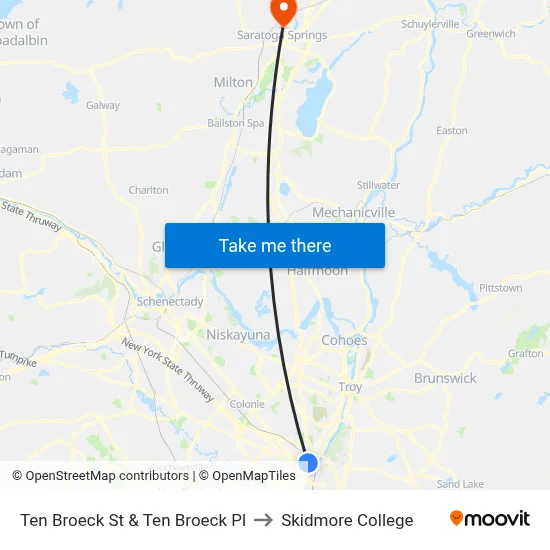 Ten Broeck St & Ten Broeck Pl to Skidmore College map