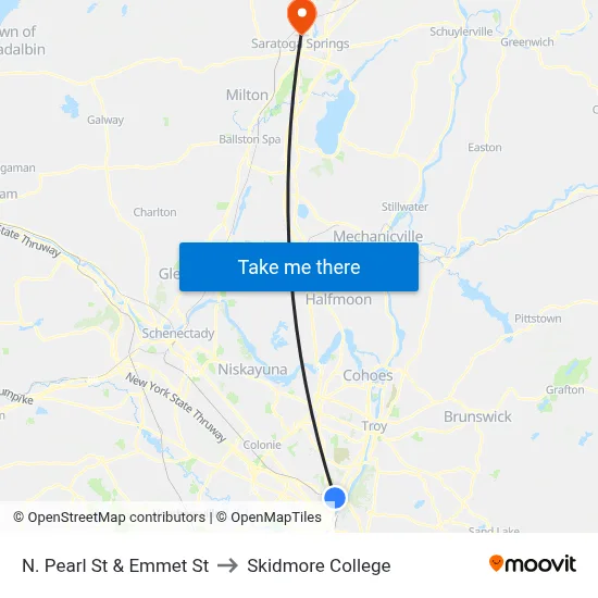 N. Pearl St & Emmet St to Skidmore College map