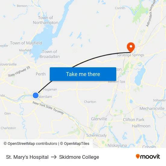 St. Mary's Hospital to Skidmore College map