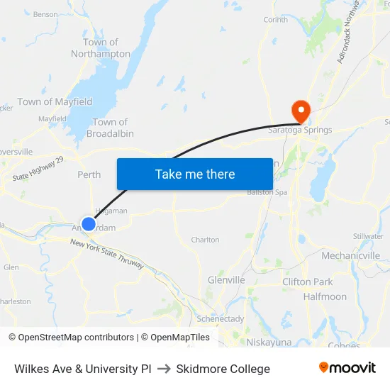 Wilkes Ave & University Pl to Skidmore College map