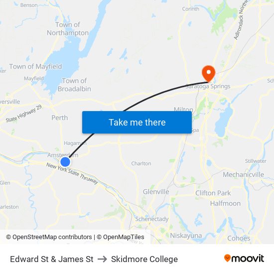 Edward St & James St to Skidmore College map