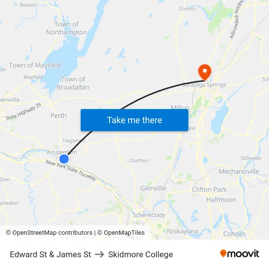 Edward St & James St to Skidmore College map