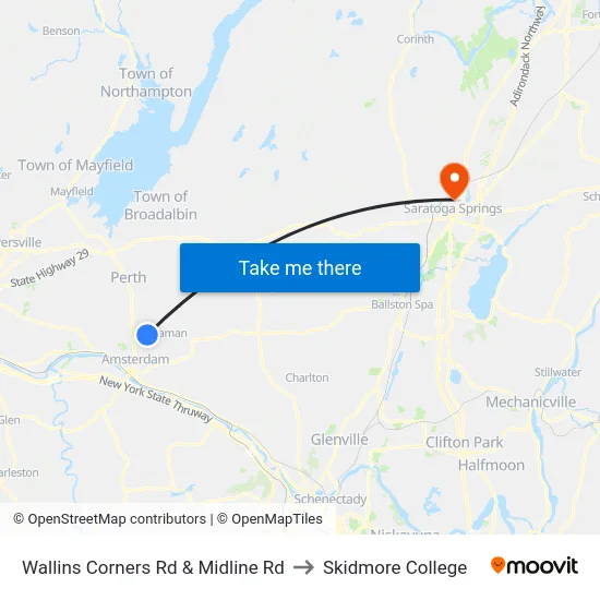 Wallins Corners Rd & Midline Rd to Skidmore College map