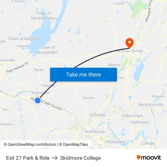 Exit 27 Park & Ride to Skidmore College map