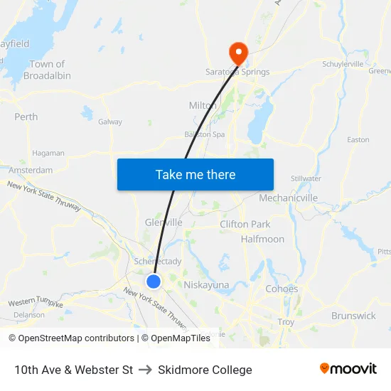 10th Ave & Webster St to Skidmore College map