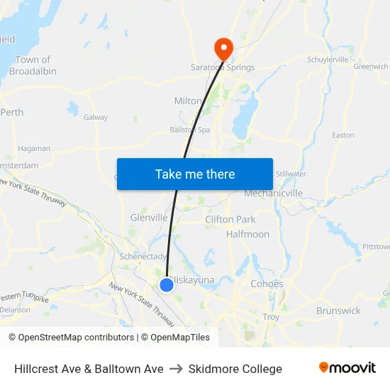 Hillcrest Ave & Balltown Ave to Skidmore College map