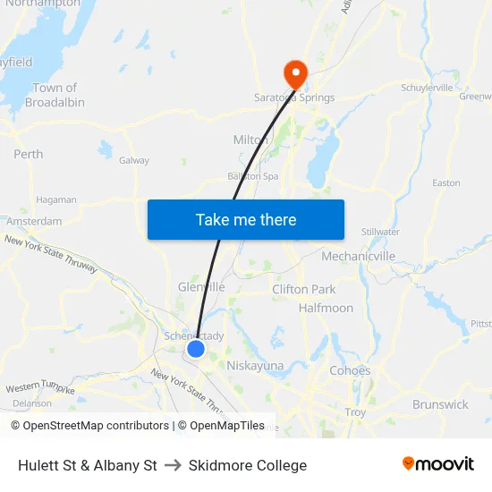 Hulett St & Albany St to Skidmore College map