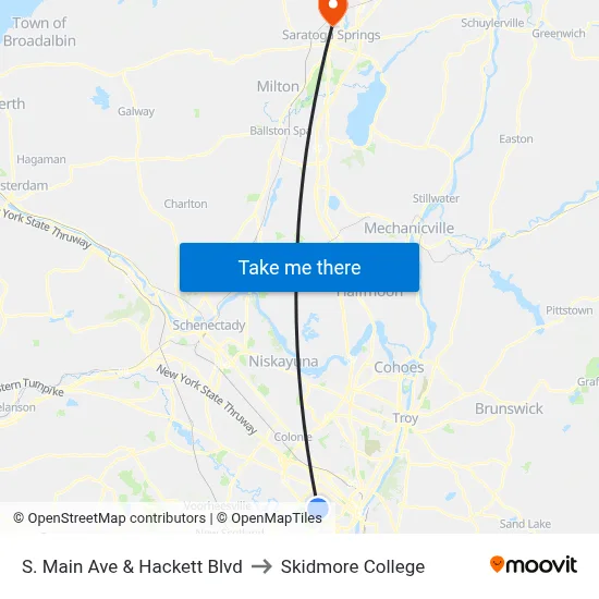 S. Main Ave & Hackett Blvd to Skidmore College map